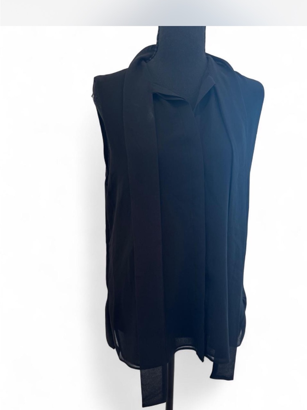 NWT, Kobi Halperin Small, Black Tie-Neck Blouse with pleated back. MSRP $295.00